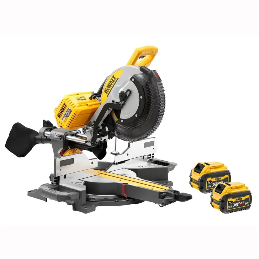 A mitre saw with two batteries